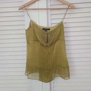 Laundry By Shelli Segal Olive Green Spaghetti Strap Cami with Embroidered Panel